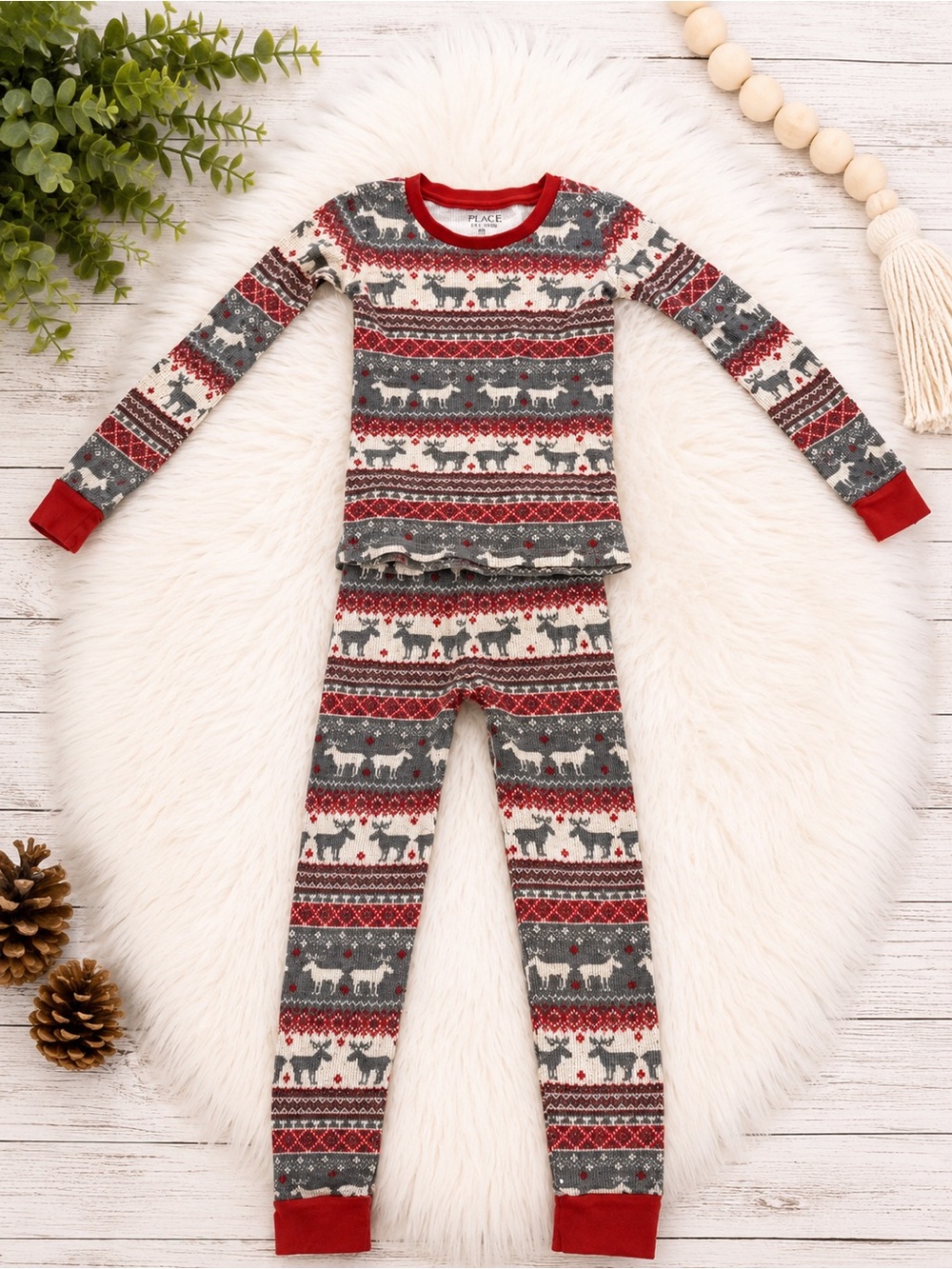 The Children’s Place Thermal Pajama Set Reindeer Fair Isle Print Size 7